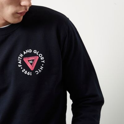 Navy blue sports chest logo sweatshirt